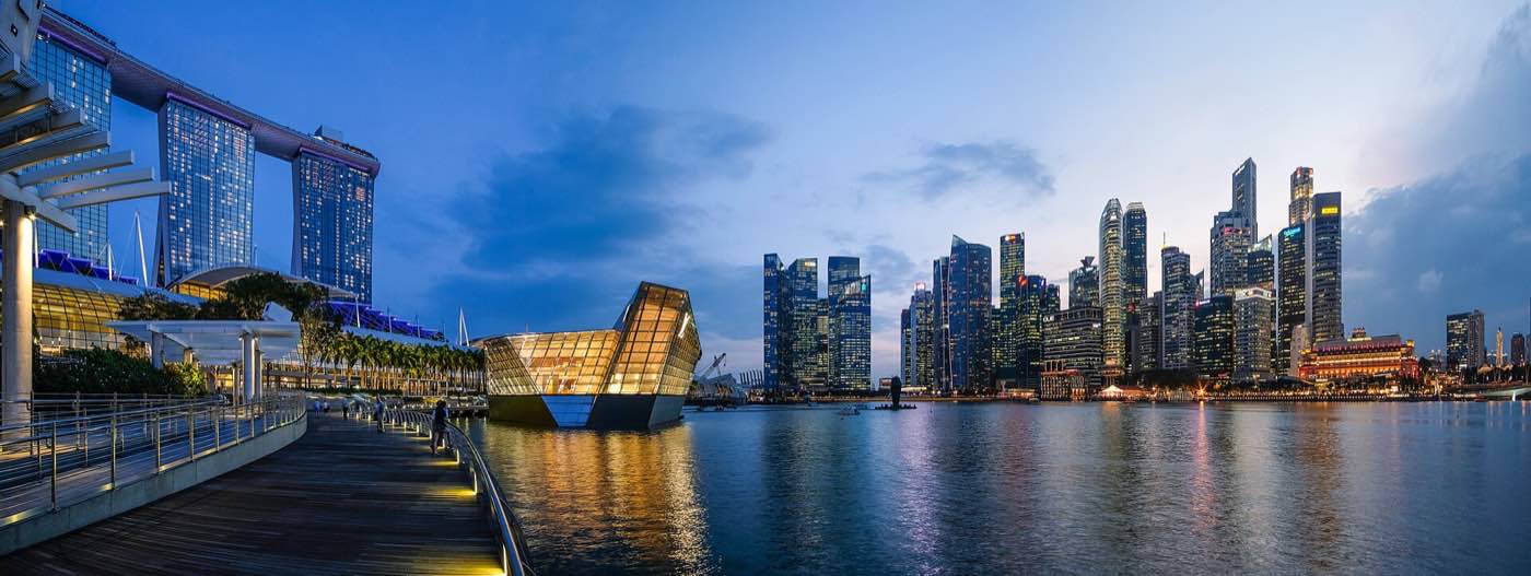 The Marina Bay skyline at dusk, Singapore